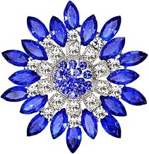 Polytree Women Flower Crystal Rhinestone Brooch Pins Wedding Bridal Gift (Royal Blue)