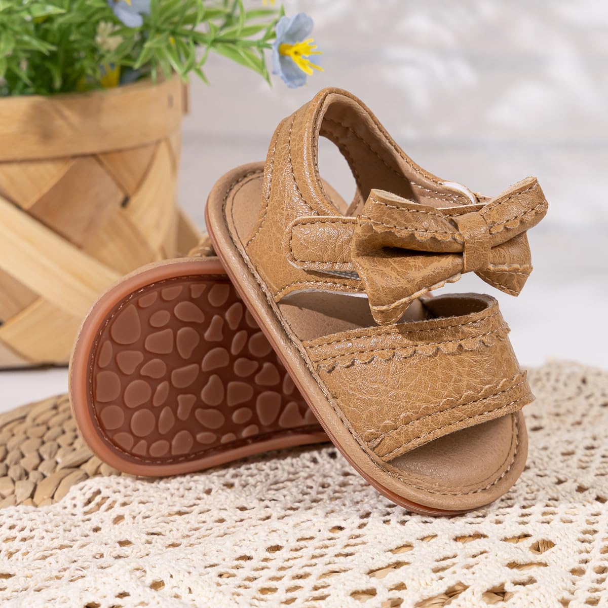 HsdsBebe Baby Girls Sandals Bohemia Flower Bow Soft Sole Toddler First Walkers Beach Summer Shoes