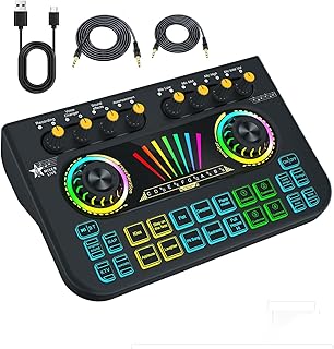 Gaming Audio Mixer Sound Board Mixer w USB Audio Interface Voice Changer, All-in-One Podcast
