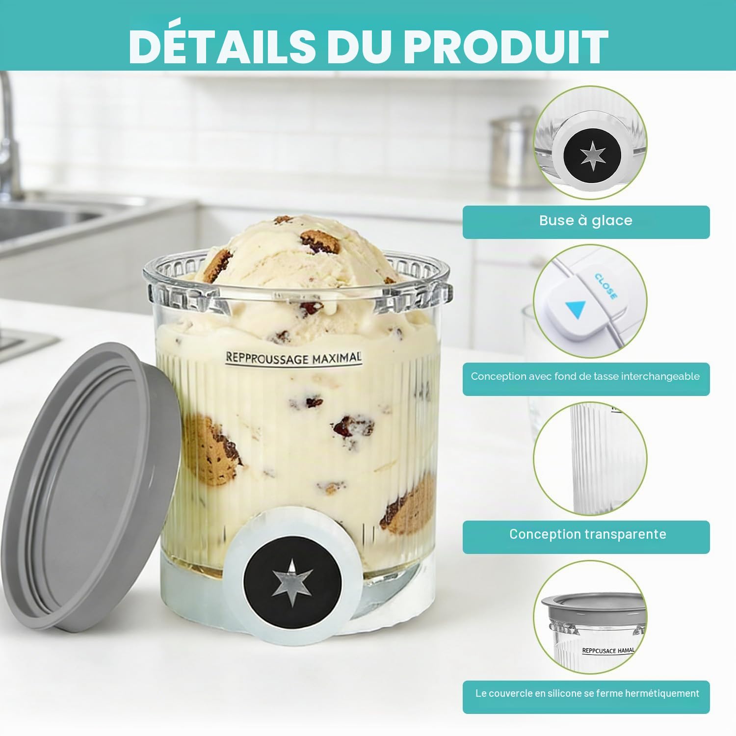 Lot de 4 récipients à pinte de rechange 480 ml pour Ninja Creami Swirl série NC700 NC701EU - Compatible avec les accessoires de sorbetière Ninja Swirl - Sans BPA et passe au lave-vaisselle