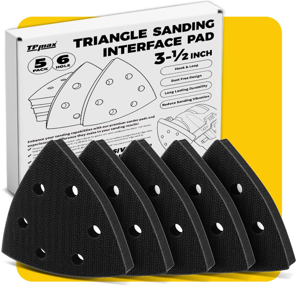 5 Pack 3-1/2 Inch Triangle Sanding Interface Pads, Hook and Loop - Triangular Soft Density Sponge Cushion Buffer Backing Pads with 6-Hole Foam