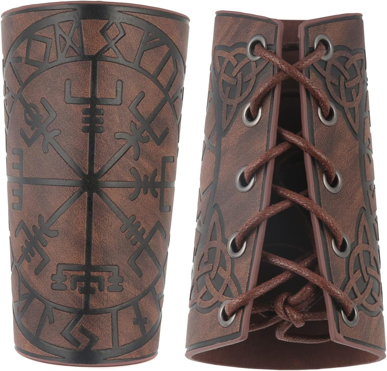 HZMAN Viking Vegvisir Embossed Premium PU Leather Arm Armor With Celtic Knots 3 Colors LARP Medieval Cosplay Leather Bracers