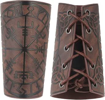 HZMAN Viking Leather Cuff Bracelet For Men - Brown Wide Bracelet With Tree Of Life & Aegishjalmr Pattern, Adjustable 7.5-8.5 Inch - View #4
