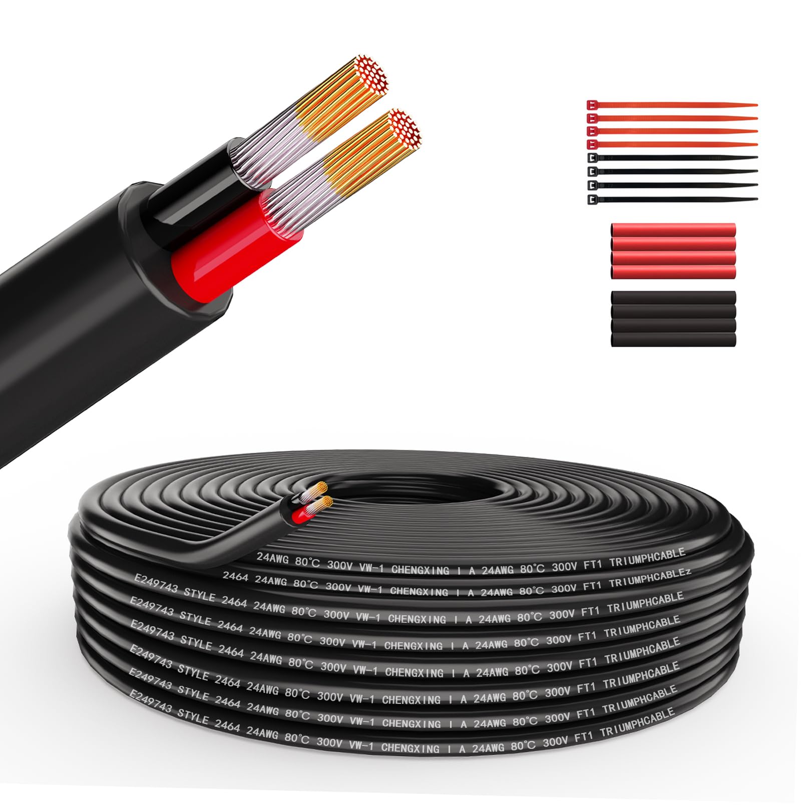 30 meter 24 AWG 2 x 2,0 mm² elektrische draad, puur koper, 2 aderige 30 meter 24 AWG 2 x 2,0 mm² elektrische draad, puur koper, 2 aderige