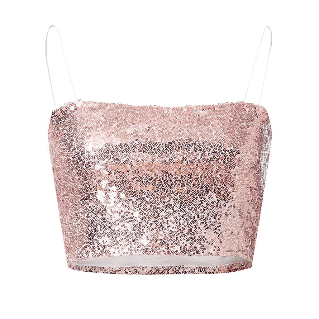 Buy TOPSPEED Womens Shimmer Sequin Tube Top Sexy Straps Crop Top Casual  Sleeveless Camisole Vest Tank Tops for Party (Pink, L) at Amazon.in
