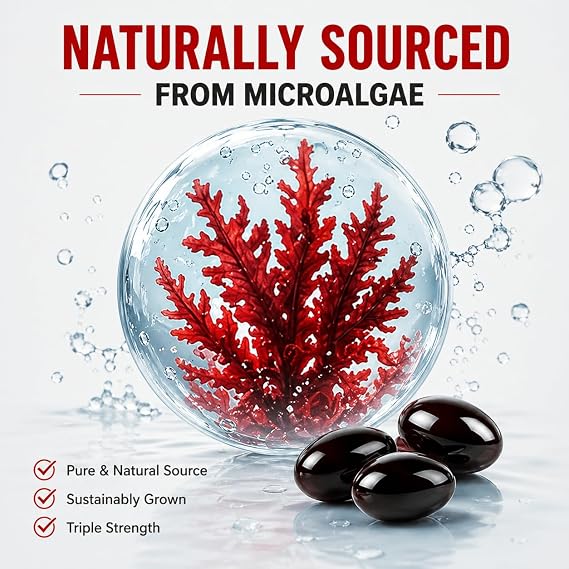 Premium Astaxanthin Softgels 12mg, 120 Microalgae Based Antioxidant Supplement with Coconut Oil, Supports Healthy Skin Vision Circulation & Joint Function, High Quality Non GMO Formula