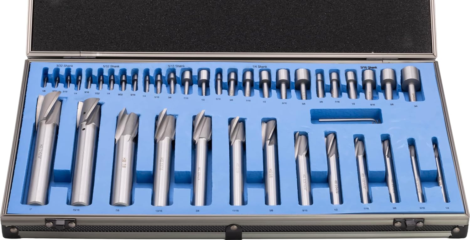 CME 21 pc Interchangeable Pilot and Counterbore Set, 5/16" to 5/8" Counterbore Size, 0.187" to 7/16" Pilot Size, M2 High-Speed Steel