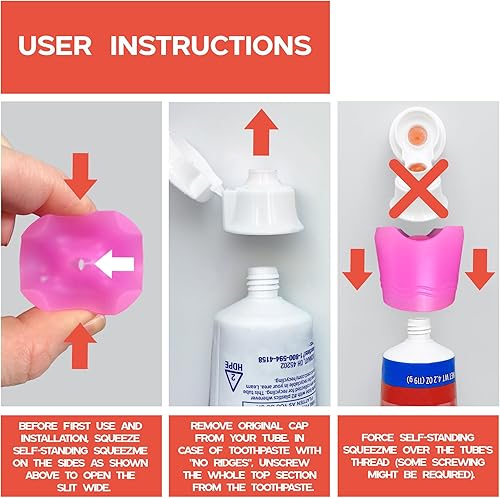 Miniatura 28 de Chrome Cherry SqueezMe Tapones de pasta de dientes con cierre automático, tapa de silicona para niños y adultos, dispensador de pasta de dientes sin