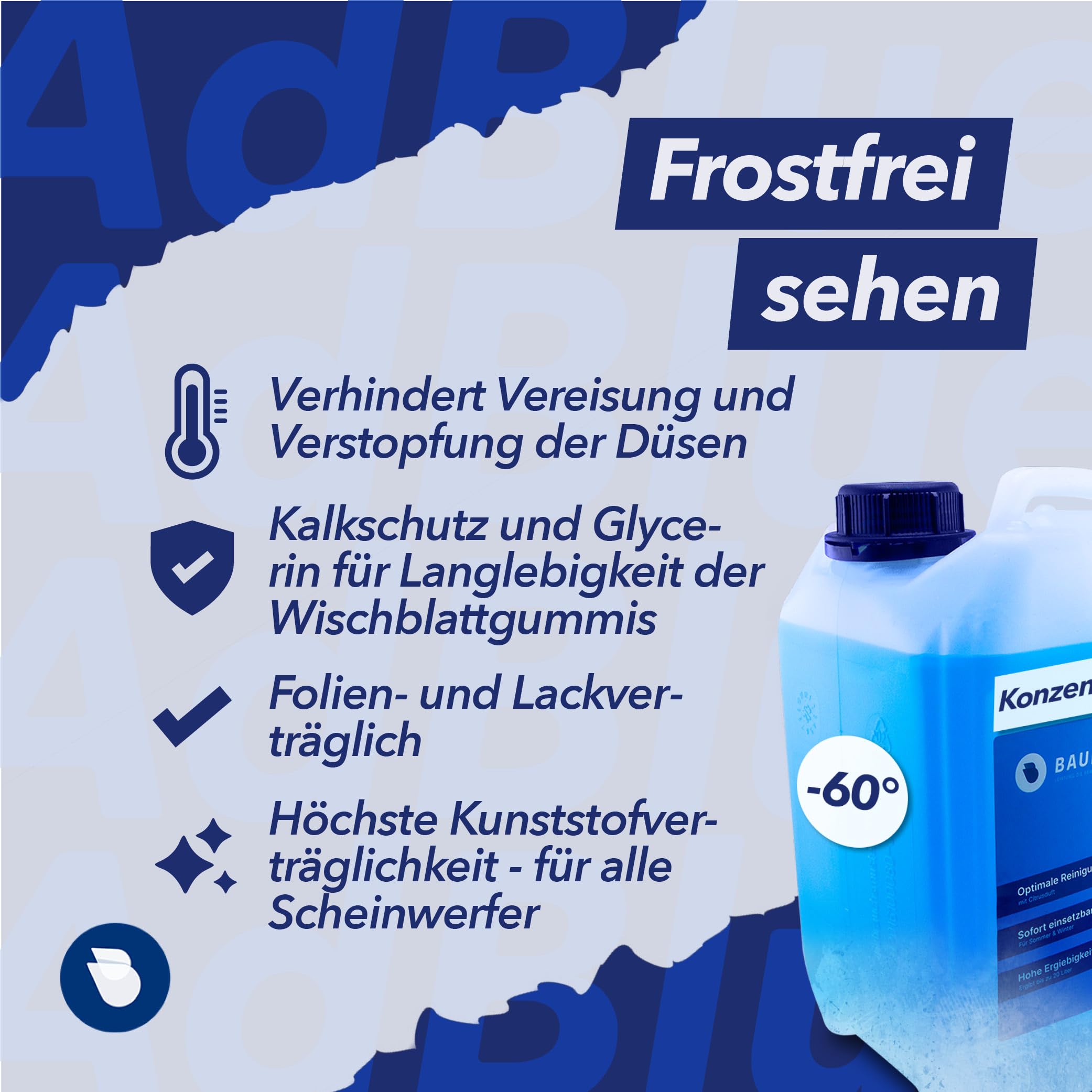 Scheibenfrostschutz ULTRA Konzentrat 4x5L -60°C, Citrusduft, Hohe Enteiser + Reinigungskraft bis -60 Grad, Effektiver Frostschutz für Auto im Winter, AntiFrost + KlarSicht (20L)