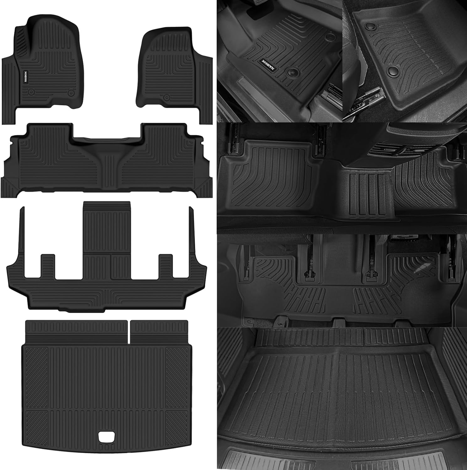 Naibeve Floor Mats for 2021-2025 2026 Chevrolet Suburban/GMC Yukon XL/Cadillac Escalade ESV 7 Seats-All Weather for Chevy Suburban Floor Mats Liners(2nd Row Bucket Seats)Cargo Liner Behind The 3rd Row