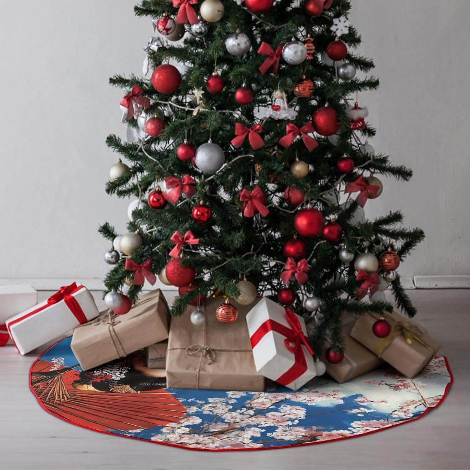 Japanese Kabuki Geisha Christmas Tree Skirt Ornaments Christmas Tree Mat for Home Party Holiday Decorations