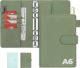 Ringbuch A6, Ringbuch A6 Nachfüllbar, Innenpapier Nicht Enthalten,Green | Budget Binder mit Magnetischer Schnalle für A6-Füllpapier und Bargeld, Budget-Umschläge, Büros Zuhause Schule