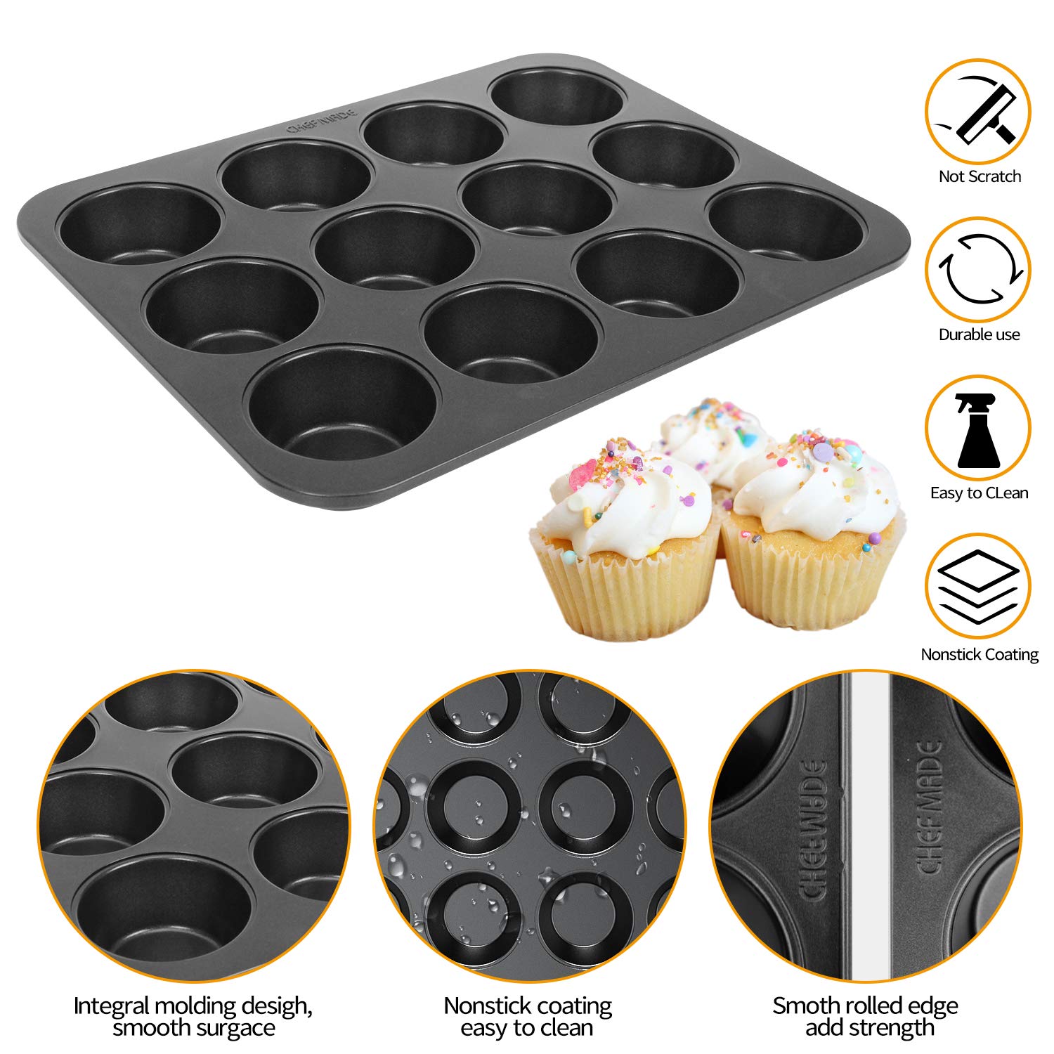 Chef Made Basic Muffin-Backformen mit 12 Antihaftbeschichtung, 2 Stück schwarz