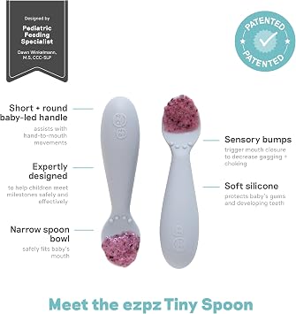 ezpz Ultimate Baby Shower Bundle (Pewter) Tiny Pops + Oral Developmental Tools + Tiny Bowl + Tiny Cup + Tiny Spoons | Baby Essentials