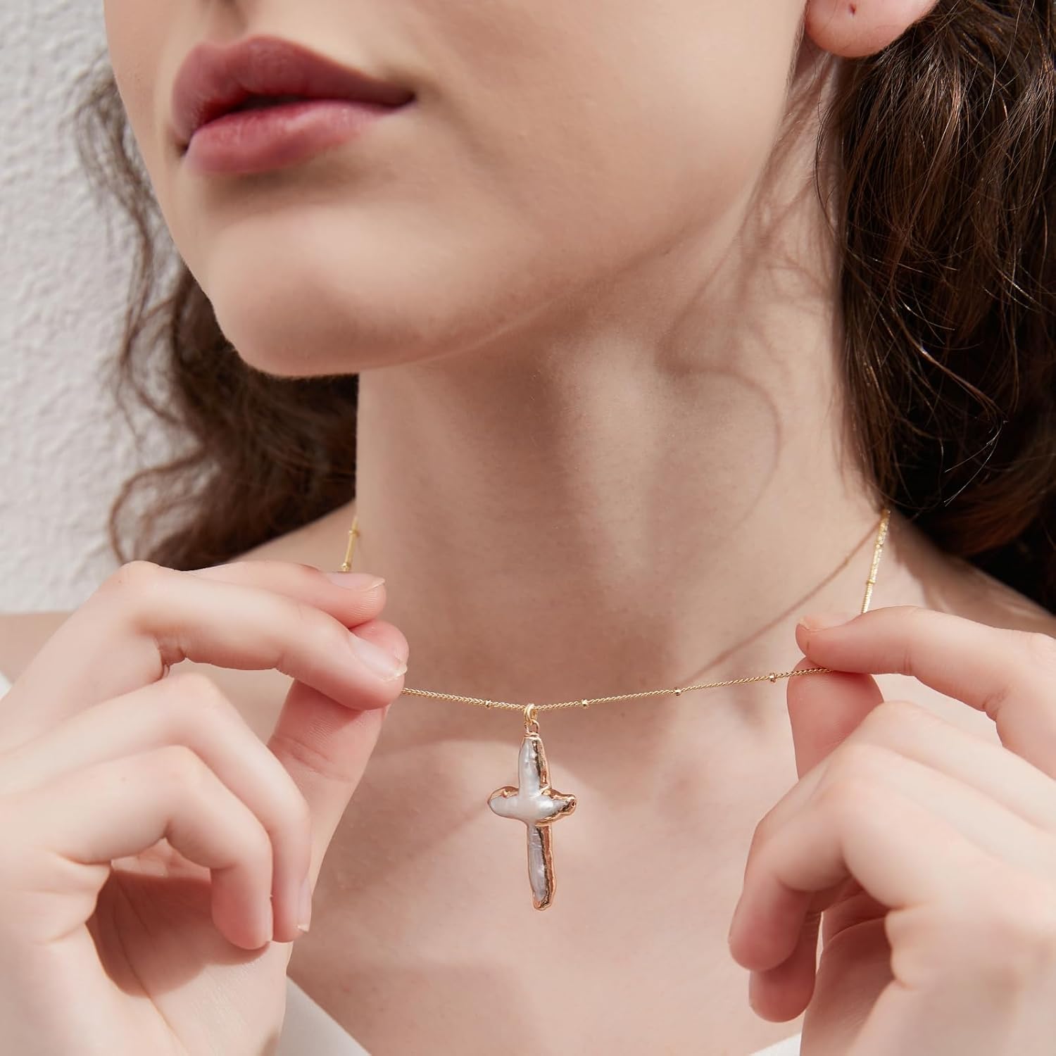 Natural Pearl Cross Necklace Freshwater Pearl Cross Necklace Baroque Pearl Necklace Gold Cross Necklace Chunky Big cross pearl necklace Handmade Jewelry Gift for Lover
