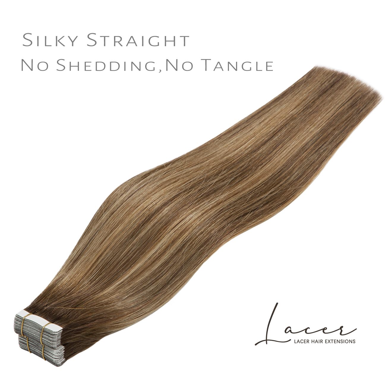 Lacer Human Hair Extensions Tape in 14 Inch Chocolate Brown to Dark Caramel Blonde Silky Straight Adhesive Soft Glue in Brazilian Hair Extensions 20 Pcs 50 Grams