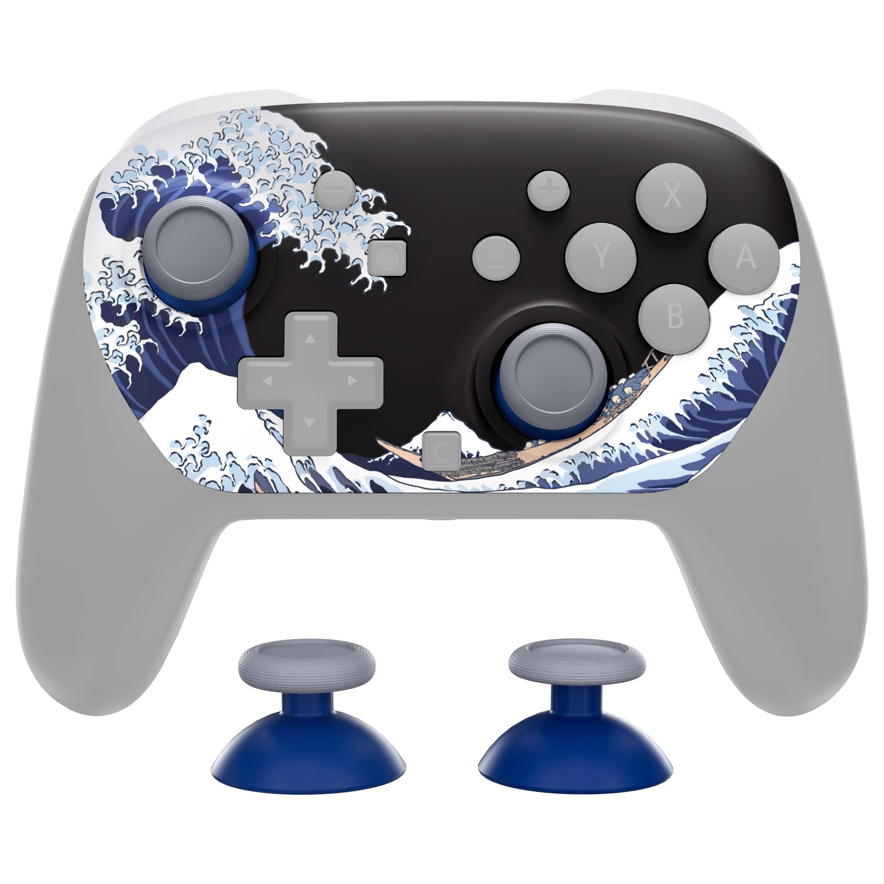 eXtremeRate DIY-Ersatz Front Hülle für Switch 2 Pro Controller, Wechselbares Faceplate Gehäuse & Joysticks Zubehör Set für Nintendo Switch 2 Pro Controller-Große Welle