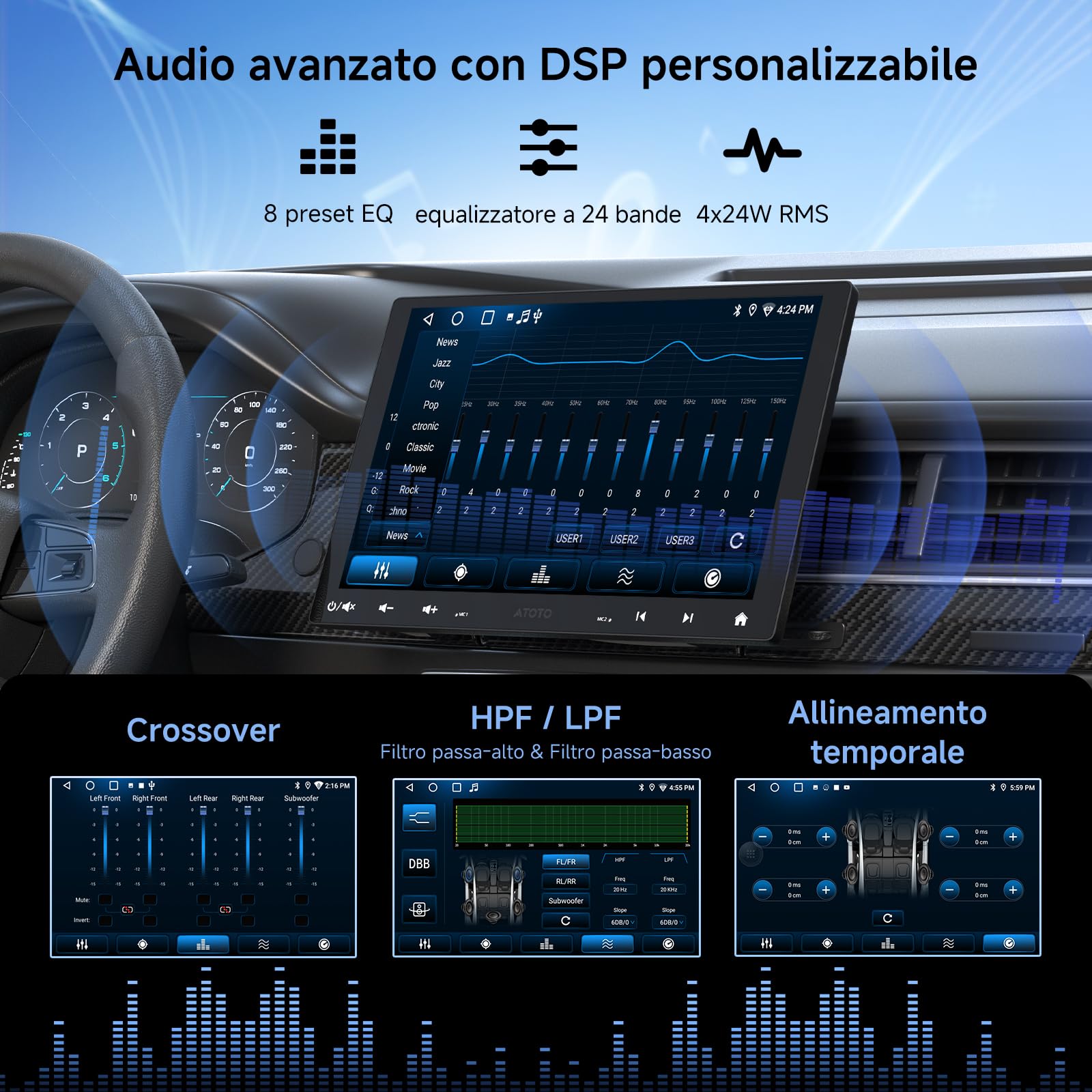 ATOTOZONE A5L Autoradio Android 10 Pollici Adattivo per 1DIN&2DIN, Schermo Futtuante, CarPlay e Android Auto Senza Fili, Tethering via WiFi/BT/USB, Mirrorlink, DSP/FM/RDS, GPS Navi, 2G+32G, A5LG110T