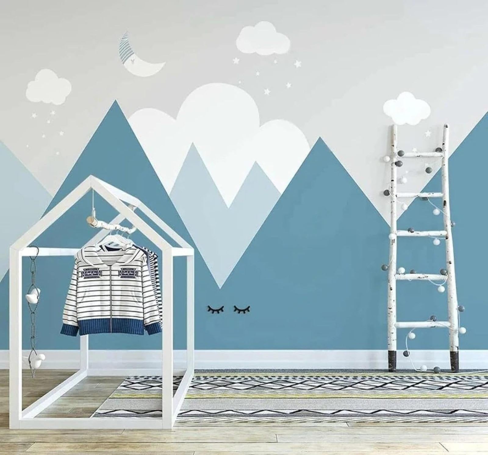 XLMING Hand Drawn Cartoon Valley Starry Sky Clouds 3D Wallpaper Luxury Silk Study Dining Feature Sofa Grey Bedroom Living Room Tv Decorative Wall-250cm×170cm