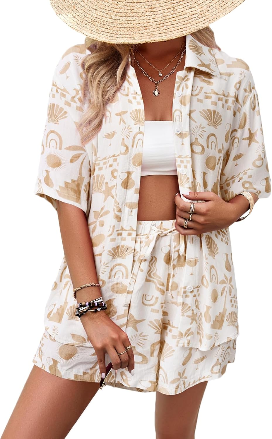 LY VAREY LIN Women's Summer 2 Piece Beach Outfits Printed Casual Lounge Tracksuit Sets