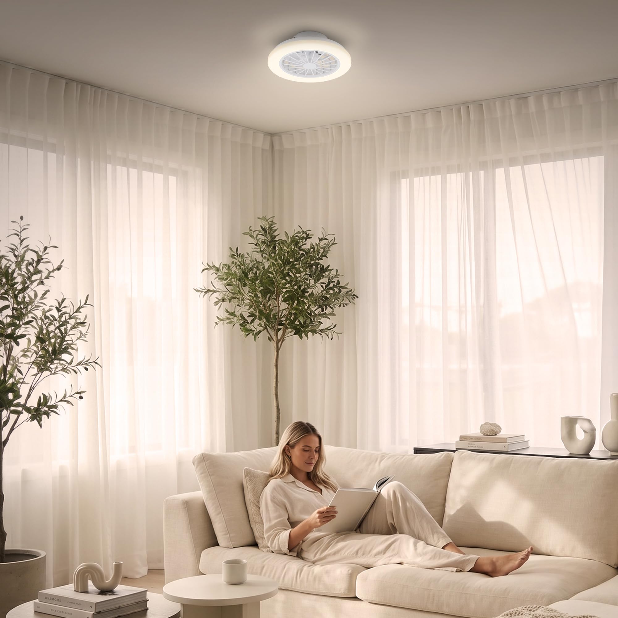 BRILONER LED Deckenventilator mit Beleuchtung, Fernbedienung, DC-Motor, 5 Geschwindigkeiten, CCT, Dimmbar, 38 cm, Weiß