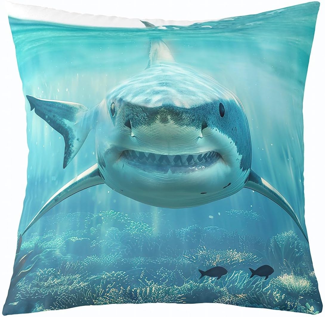 Feelyou Shark Pillow Cover 24x24 Ocean Sea Animal Decorative Throw Pillow Cover Case Home Decor Sea Underwater World Marine Theme Blue Cushion Case for Couch Sofa Outdoor