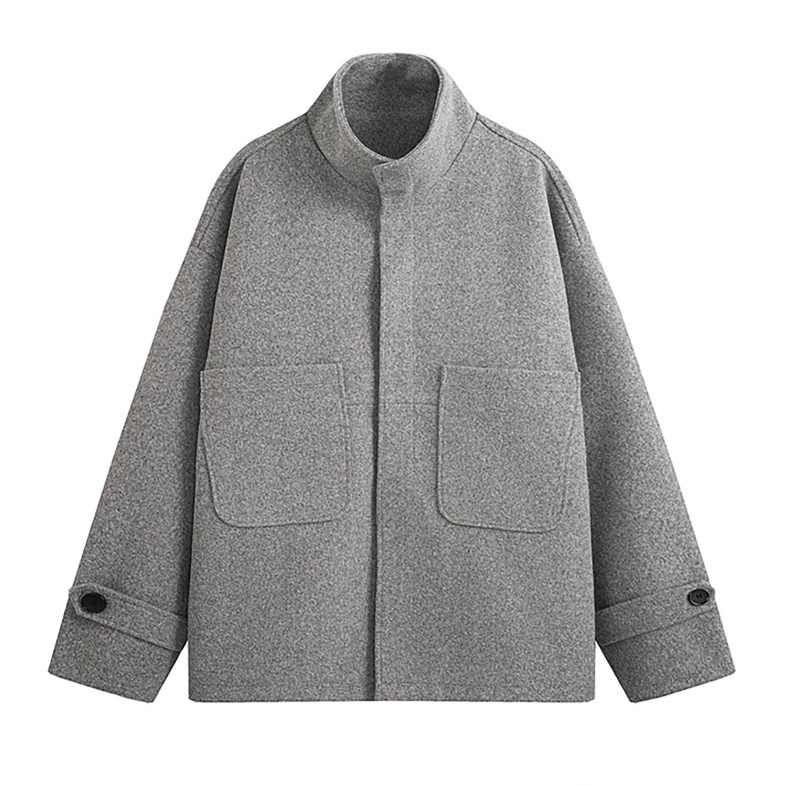 Forros Polares Hombre - Abrigo de Lana Informal para Hombre, de Color Liso, con Cuello levantado, para Exteriores, otoño e Invierno