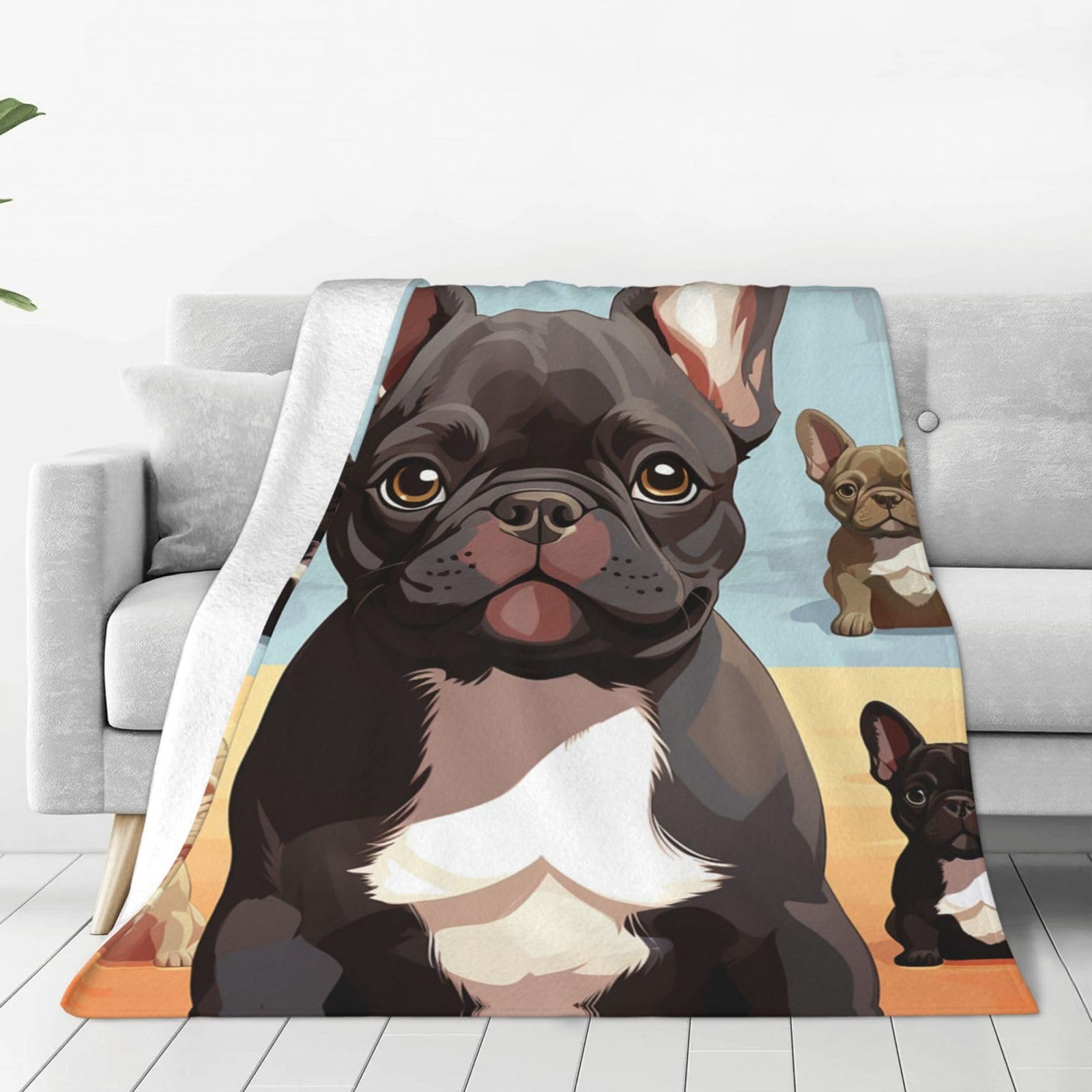 KLOPH French Bulldog Dog Cute Throw Blanket 80"x60" Flannel Fluffy Warm Blanket for Couch, Reversible Plush Blankets for Bed, Comfy Fuzzy Blanket for Sofa, Plush Lightweight-Blankets for All Season
