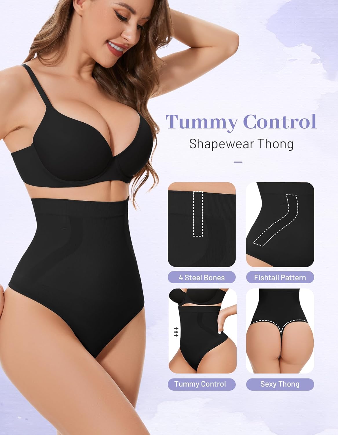 YADIFEN Tummy Control Thong Shapewear for Women High Waist Body Shaper Briefs Seamless Thong Shapewear for Women - Image 3
