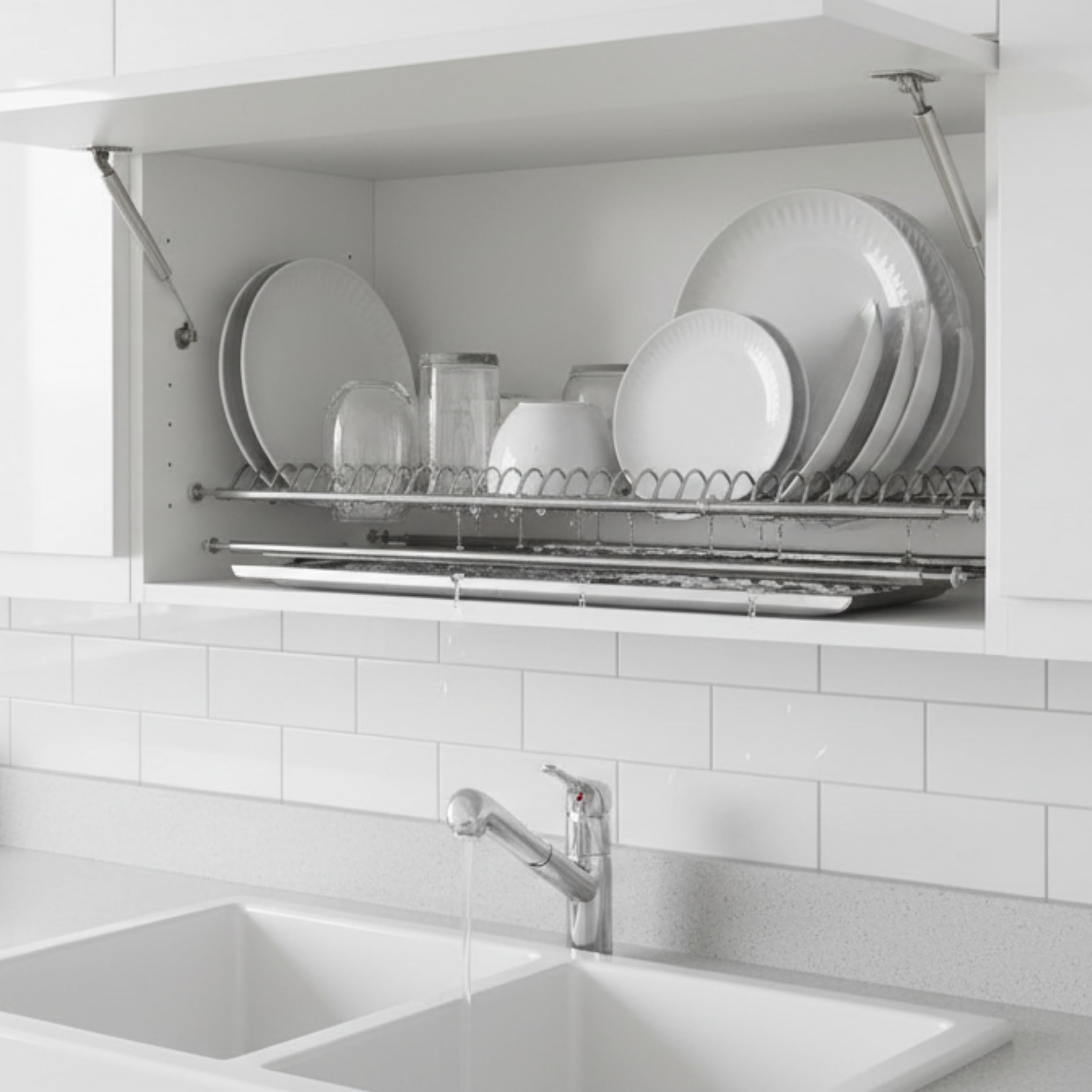 EffeDecor Scolapiatti Per Pensili da Incasso in Acciaio Inox Completo con Vaschetta Raccogligocce Ideale per Pensili da Cucina 76/86 cm Made in Italy (86 cm)