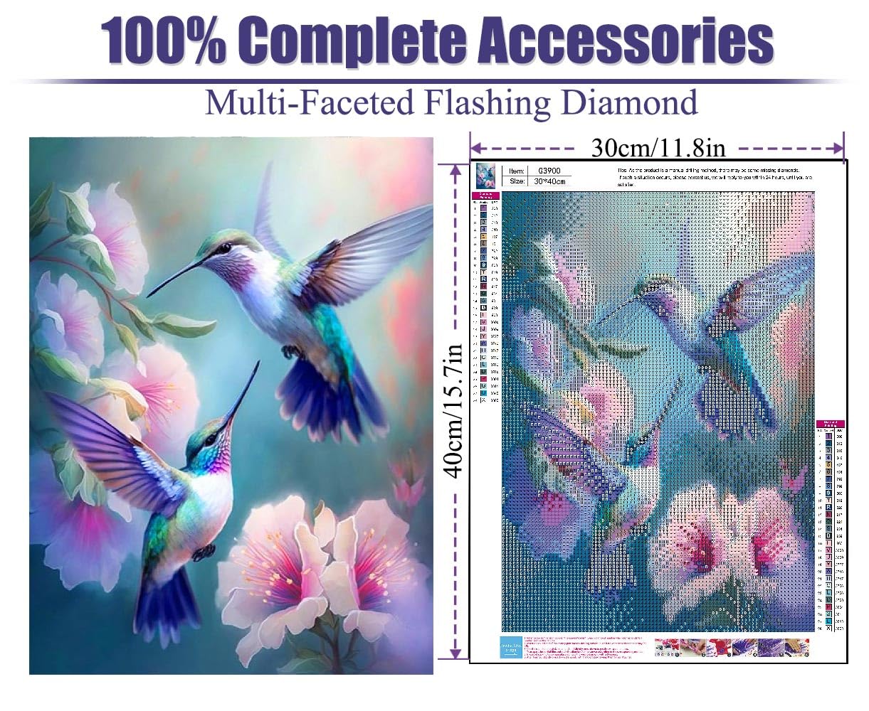 5D Hummingbird Diamond Painting Kit – Round Full Drill, 11.8x11.8 Inch, DIY Art For Adults Beginner