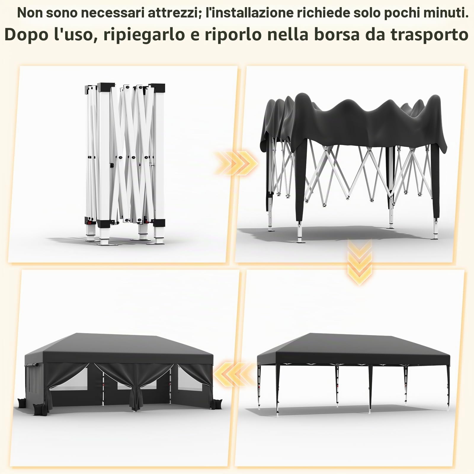 JUMMICO Gazebo 3x6 Pieghevole Impermeabile｜Zanzariera Arieggiata Anti-Insetti｜Robusto, Durevole, Impermeabile e Anti-UV｜Installazione e Rangement Rapidi｜Ideale per Cortile, Campeggio e Altro｜Grigio