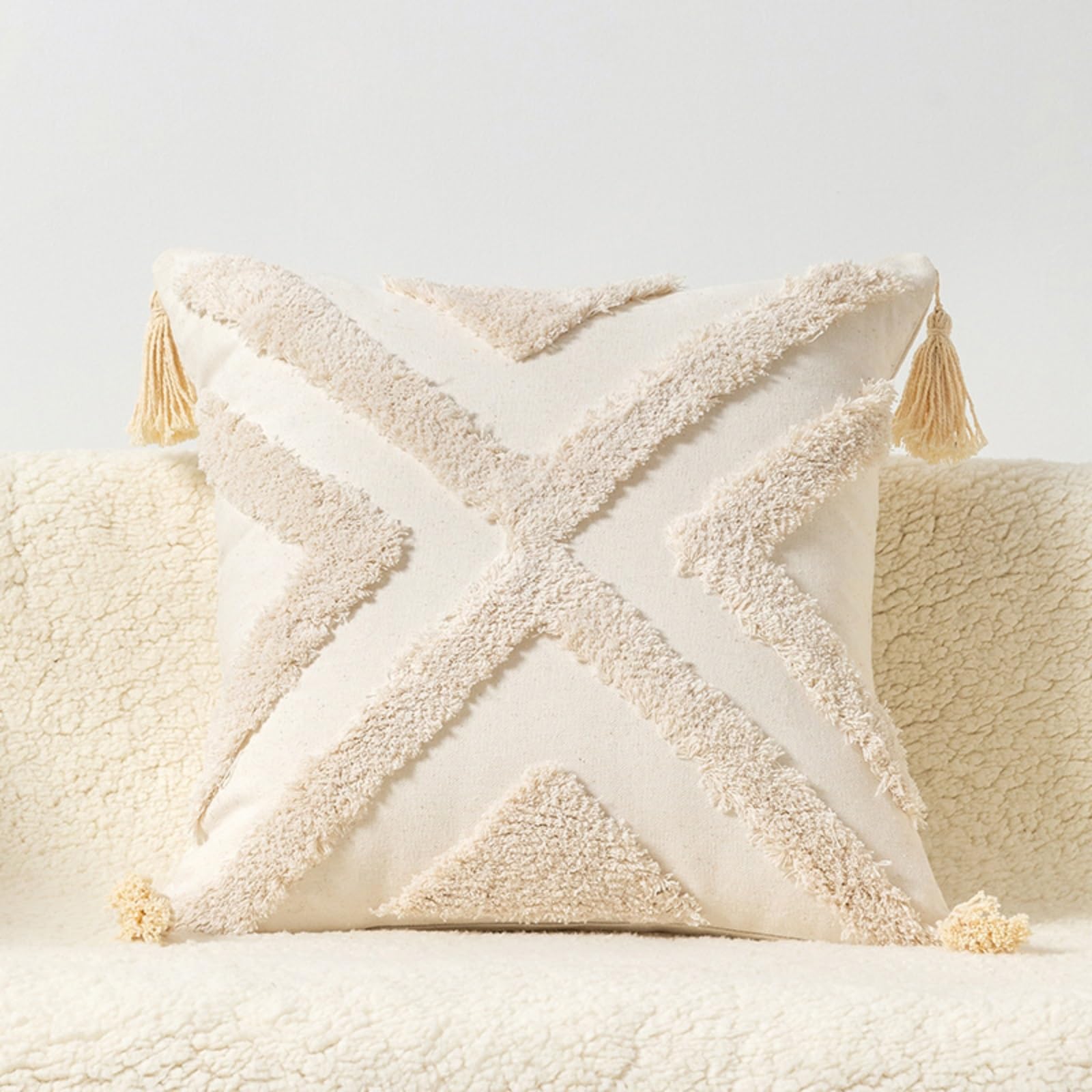 Coussin de salon bohème 45x45 cm bleu et beige pour canapé et chambre