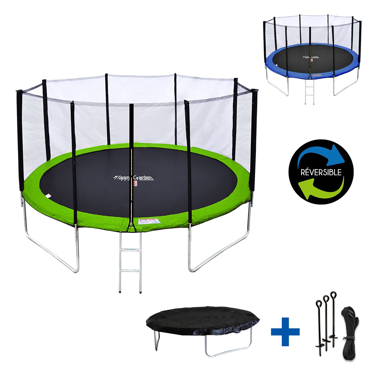 Pack Premium Cama elástica 430cm Reversible Melbourne + Red de Seguridad, Escalera, Lona y Kit de Anclaje