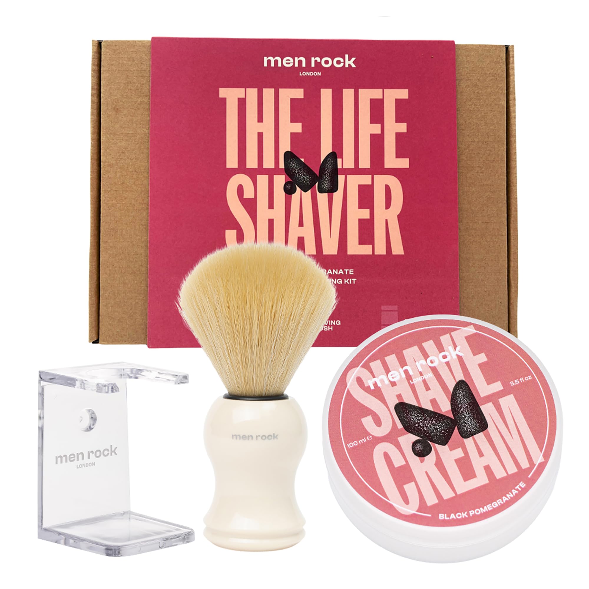 Men Rock The Life Shaver Schwarzer Granatapfel Essential Rasierset Männer - Inklusive Rasiercreme, Synthetischem Rasierpinsel & Rasierpinselhalter