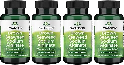 Swanson Alginato de sodio de algas marrones premium con hoja de cilantro, 60 cápsulas vegetales (paquete de 4)