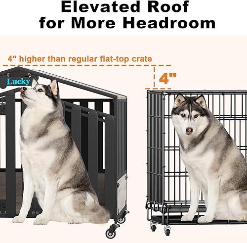 Miniatura 2 de EasyCom Muebles resistentes para jaula de perros, perrera para interiores con ruedas de 360, perreras decorativas para perros grandes, jaula para