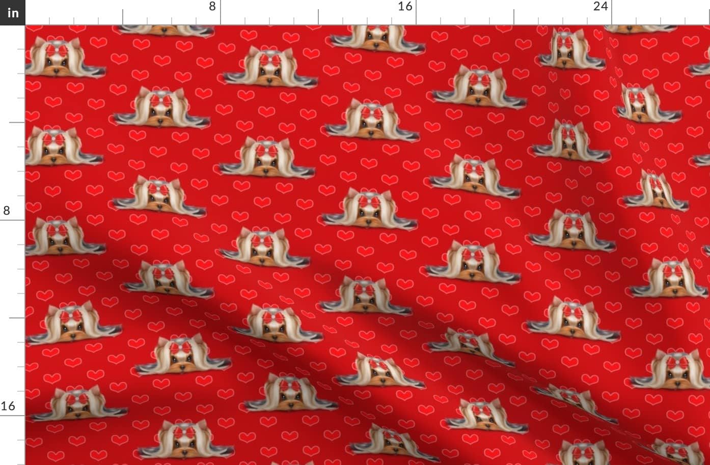 Spoonflower Fabric - Yorkie Beauty Red Hearts Yorkshire Show Valentines Dogs Valentine Printed on Polartec(R) Fleece Fabric by The Yard - Sewing Blankets Loungewear and No-Sew Projects