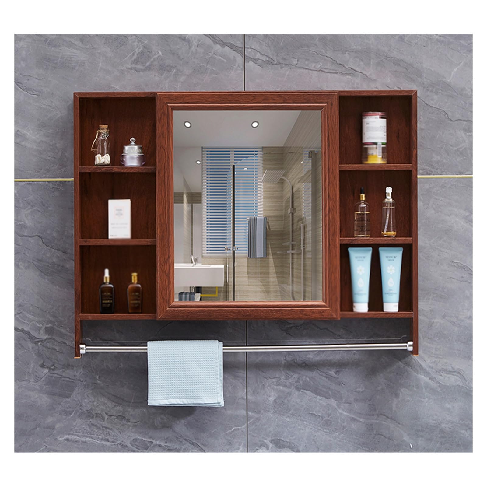 FLYIODFCXV bathroom mirror cabinet, Suitable for Homes, Hotels, Apartments, Rental Houses, Dormitories, Etc(Brown,88 * 70cm/34.6 * 27.5in)