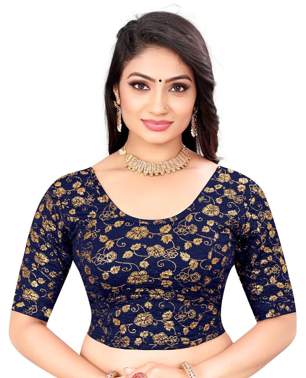lady bloom Leaves & Flower foil Printed Designer Blouse for Women-picture-10