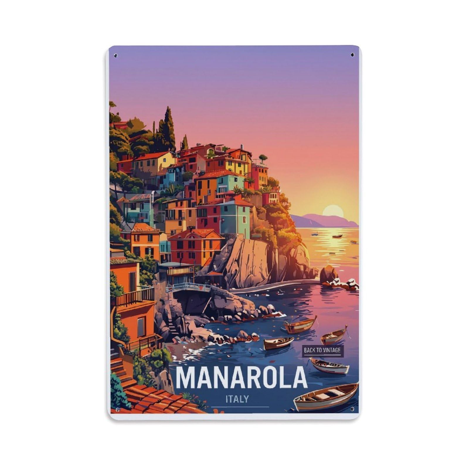 Huiyhb 8X12inch(20X30cm) Vintage Travel Manarola Italy Sunrise Metal Tin Sign
