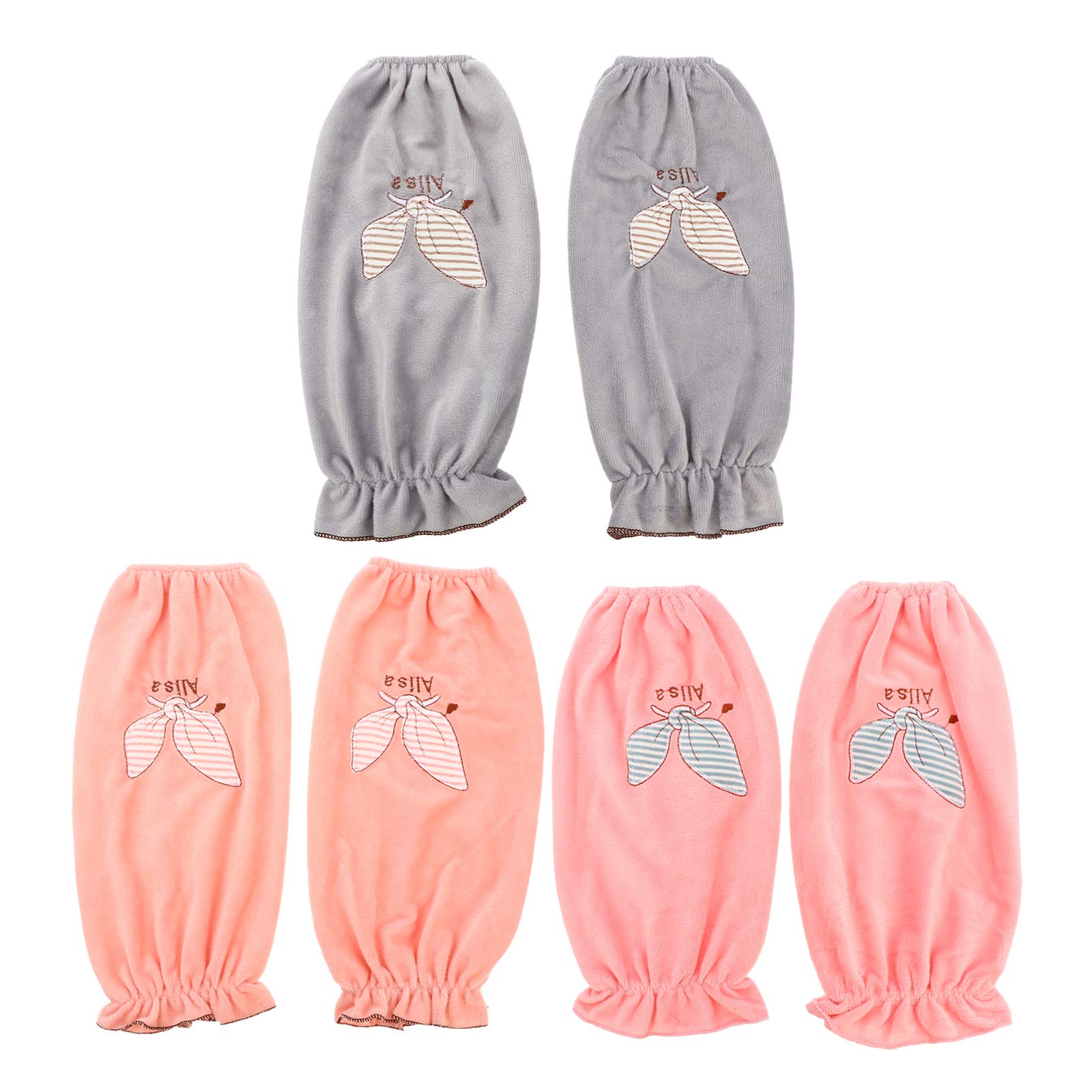 Lurrose 3 Pairs Warm Oversleeves Cartoon Plush Arm Sleeves Oilproof Anti-dust Long Loose Cleaning Arm Sleeves Cuff Guard Covers for Women Girls Kitchen Gardening,Assorted Color,34x17x0.6cm