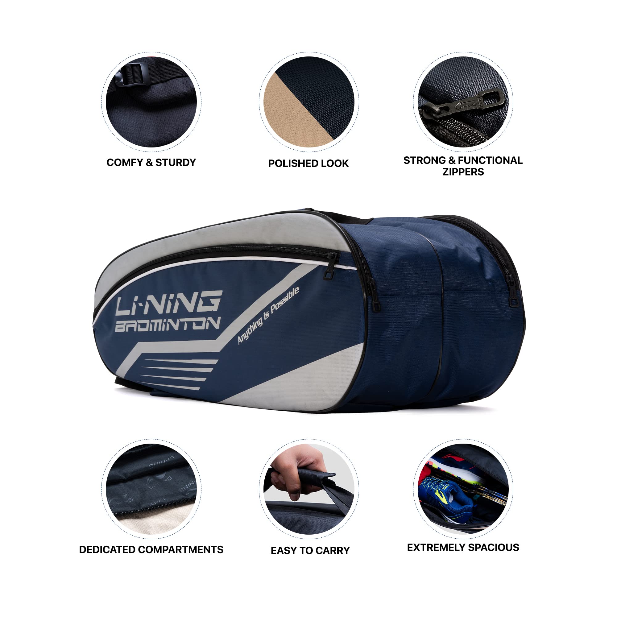 Li-Ning Hot Shot podwójny zamek poliestrowy zestaw do badmintona torba (granatowy, srebrny)