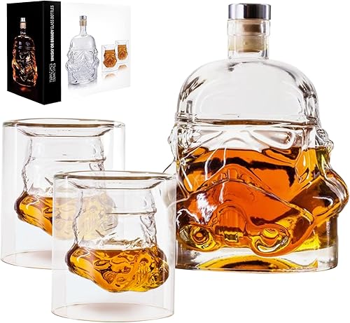 Tfwadmx Decantador de whisky creativo transparente de 25.4 fl oz, jarra de whisky, juego con 2 copas de vino (5 onzas), vasos de whisky para vino,
