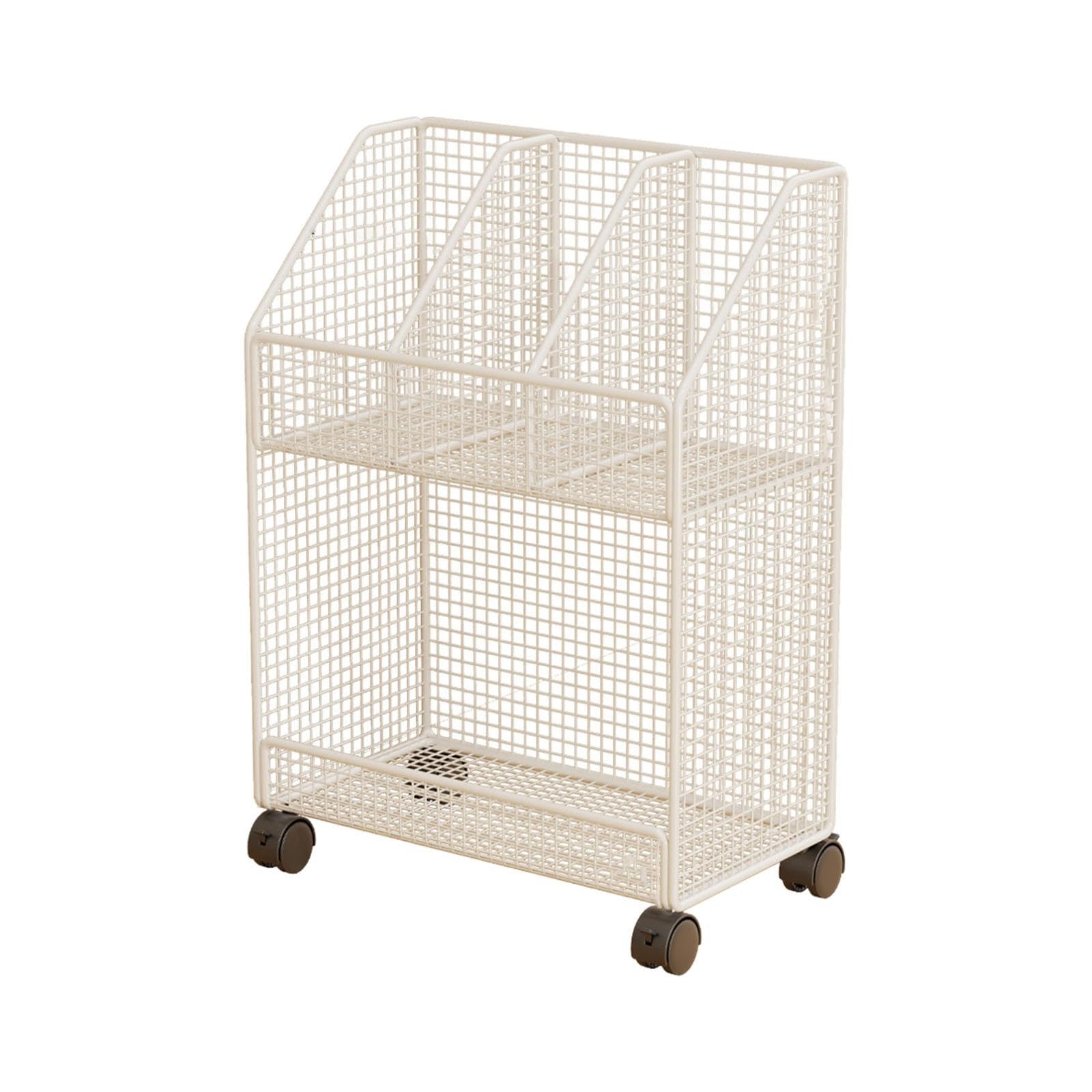 Carrello porta libri con ruote, sotto la scrivania, organizer per file, libreria mobile versatile per cucina, ufficio, lavanderia, camera da letto, 2 Strato Bianco