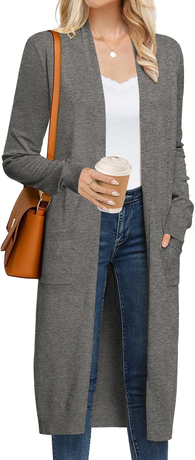 GRACE KARIN Women's 2025 Trendy Long Cardigans Sweater Lightweight Open Front Long Sleeve Maxi Duster Coats with Pockets