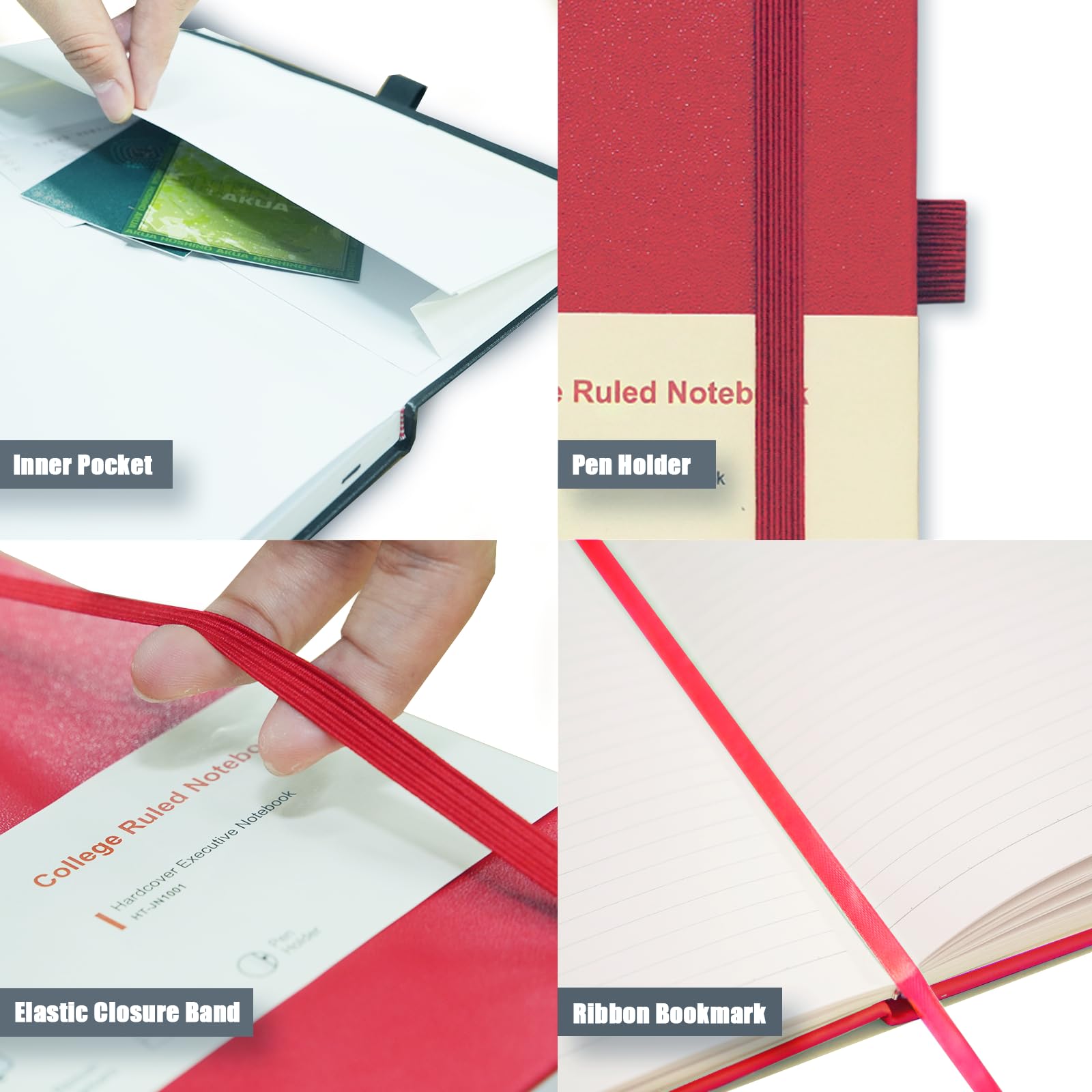 Confezione da 6 quaderni con copertina rigida, formato A5, a righe, per scrivere, lavoro, scuola, carta spessa 100 g/m², 160 pagine, diario a righe universitario con portapenne, tasca interna