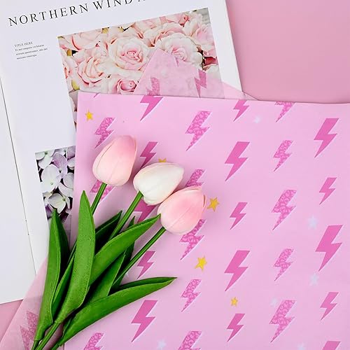 Miniatura 6 de 100 hojas de papel de seda estilo Y2K de 20 x 14 pulgadas, papel de seda rosa relámpago para bolsas de regalo para bodas, cumpleaños, decoración de