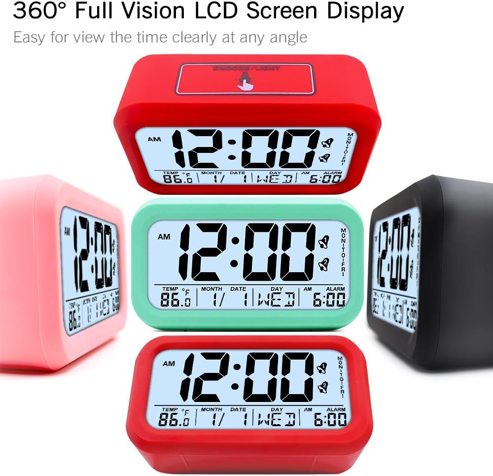 TXL Large LCD Digital Alarm Clock 4.7" Kids Bedside Clock Battery Operated with Snooze&Light Touchpad Function/2 Alarms/Temperature Electronic Desk&Shelf Clock for Childrens/Seniors/Teens Dorm-Pink