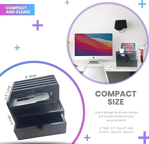 Miniatura 5 de Organizador de estación de carga de bambú negro para múltiples dispositivos, estación de carga de escritorio, estación de acoplamiento de madera,